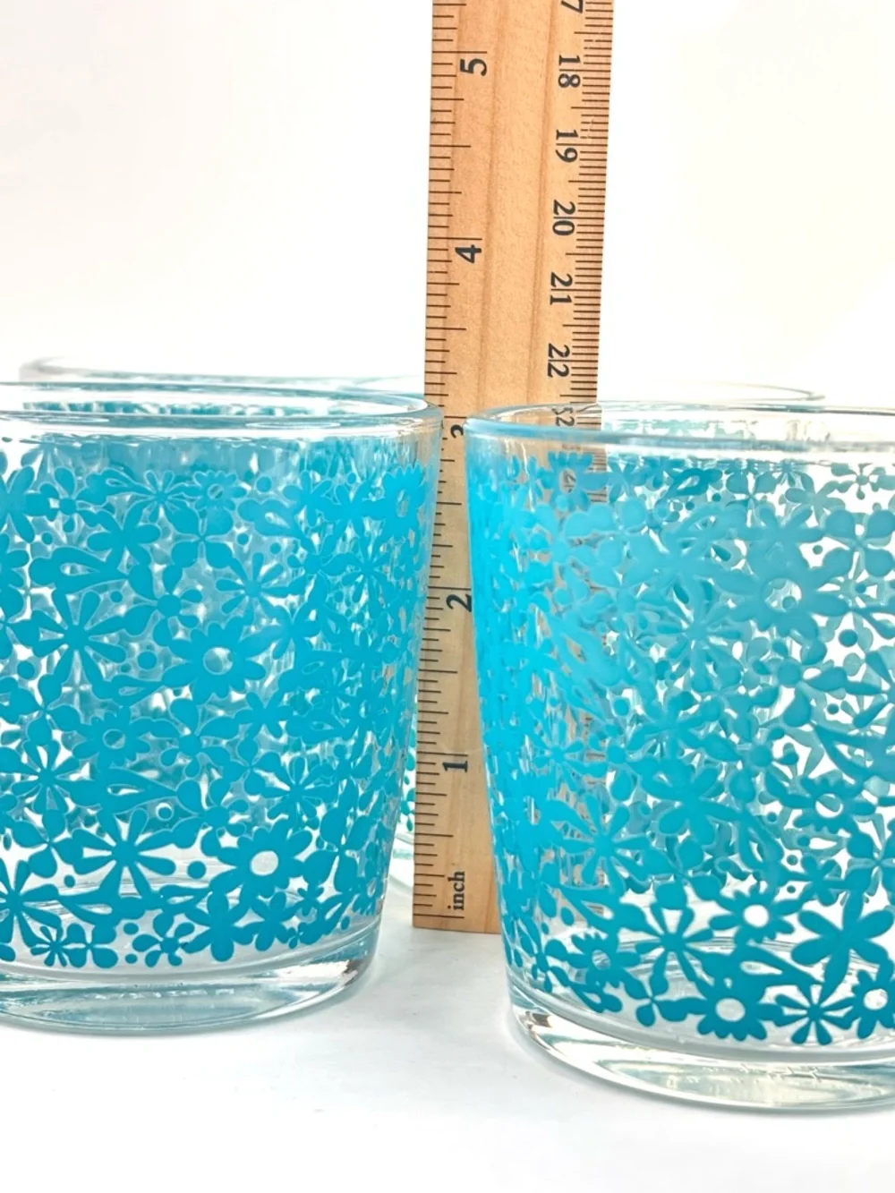 Vintage IKEA Godta glass mugs turquoise floral set (4) France‎ 18314
